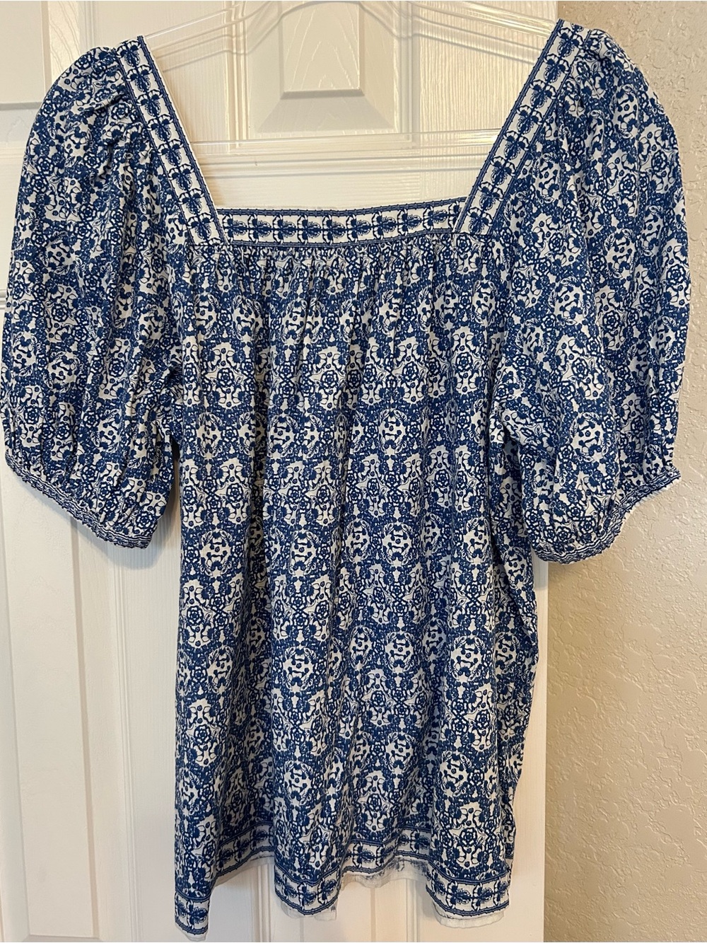 Max Studio Blue Floral Print Peasant Top - Picture 2 of 9